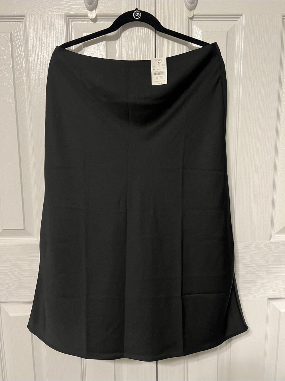NWT J. Crew Factory Black Satin Midi Skirt Size L